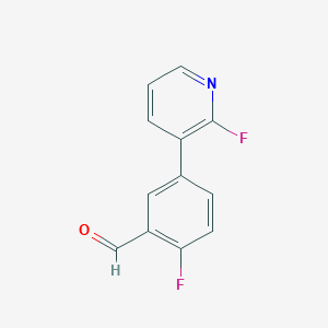 molecular formula C12H7F2NO B8162759 2-Fluoro-5-(2-fluoropyridin-3-yl)benzaldehyde 