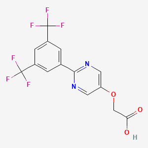 molecular formula C14H8F6N2O3 B8162772 ((2-(3,5-Bis(trifluoromethyl)phenyl)pyrimidin-5-yl)oxy)acetic acid 