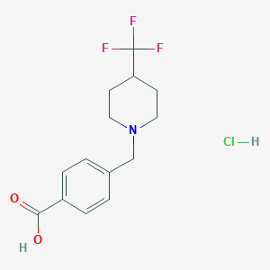 molecular formula C14H17ClF3NO2 B8162952 4-((4-(Trifluoromethyl)piperidin-1-yl)methyl)benzoic acid hydrochloride 