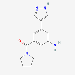 molecular formula C14H16N4O B8163079 (3-Amino-5-(1H-pyrazol-4-yl)phenyl)(pyrrolidin-1-yl)methanone 