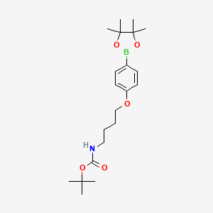 molecular formula C21H34BNO5 B8163262 tert-Butyl (4-(4-(4,4,5,5-tetramethyl-1,3,2-dioxaborolan-2-yl)phenoxy)butyl)carbamate 