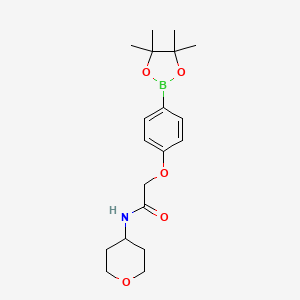 molecular formula C19H28BNO5 B8163278 N-(tetrahydro-2H-pyran-4-yl)-2-(4-(4,4,5,5-tetramethyl-1,3,2-dioxaborolan-2-yl)phenoxy)acetamide 