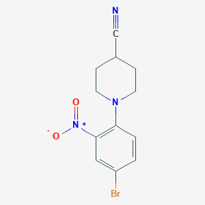 molecular formula C12H12BrN3O2 B8163445 1-(4-Bromo-2-nitrophenyl)piperidine-4-carbonitrile 