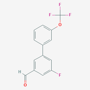 molecular formula C14H8F4O2 B8163619 5-Fluoro-3'-(trifluoromethoxy)biphenyl-3-carboxaldehyde 