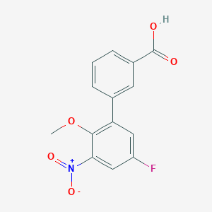 molecular formula C14H10FNO5 B8163709 5'-Fluoro-2'-methoxy-3'-nitro-[1,1'-biphenyl]-3-carboxylic acid 