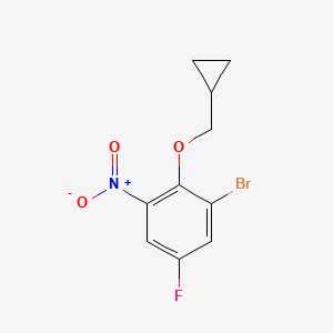 molecular formula C10H9BrFNO3 B8163717 1-Bromo-2-(cyclopropylmethoxy)-5-fluoro-3-nitrobenzene 