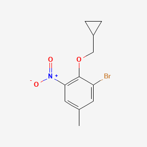 molecular formula C11H12BrNO3 B8163760 1-Bromo-2-(cyclopropylmethoxy)-5-methyl-3-nitrobenzene 
