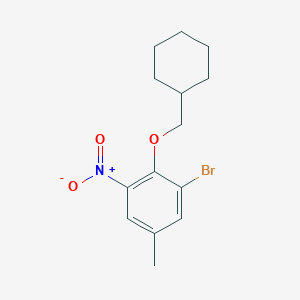 molecular formula C14H18BrNO3 B8163763 1-Bromo-2-(cyclohexylmethoxy)-5-methyl-3-nitrobenzene 