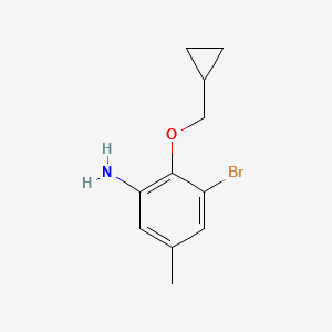 molecular formula C11H14BrNO B8163788 3-Bromo-2-(cyclopropylmethoxy)-5-methylaniline 