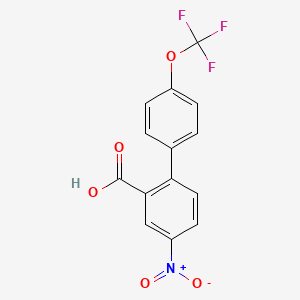 molecular formula C14H8F3NO5 B8163936 4-Nitro-4'-(trifluoromethoxy)biphenyl-2-carboxylic acid 
