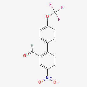 molecular formula C14H8F3NO4 B8163937 4-Nitro-4'-(trifluoromethoxy)-[1,1'-biphenyl]-2-carbaldehyde 