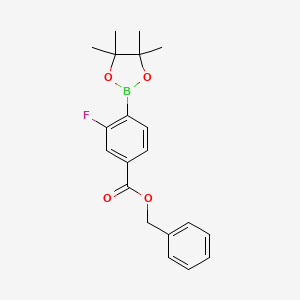 molecular formula C20H22BFO4 B8164156 Benzyl 3-fluoro-4-(4,4,5,5-tetramethyl-1,3,2-dioxaborolan-2-yl)benzoate 
