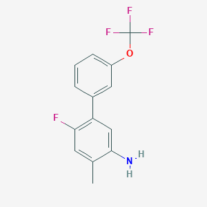 molecular formula C14H11F4NO B8164772 6-Fluoro-4-methyl-3'-(trifluoromethoxy)-[1,1'-biphenyl]-3-amine 