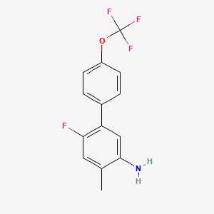 molecular formula C14H11F4NO B8164780 6-Fluoro-4-methyl-4'-(trifluoromethoxy)-[1,1'-biphenyl]-3-amine 