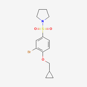 molecular formula C14H18BrNO3S B8164790 1-((3-Bromo-4-(cyclopropylmethoxy)phenyl)sulfonyl)pyrrolidine 