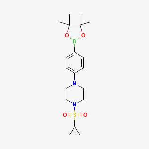 molecular formula C19H29BN2O4S B8164815 1-(Cyclopropylsulfonyl)-4-(4-(4,4,5,5-tetramethyl-1,3,2-dioxaborolan-2-yl)phenyl)piperazine 