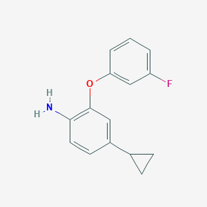 molecular formula C15H14FNO B8165066 4-Cyclopropyl-2-(3-fluorophenoxy)aniline 