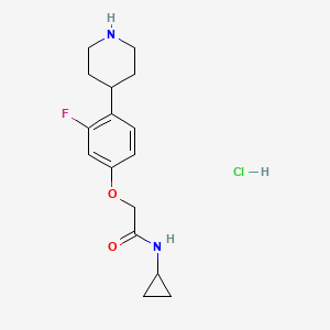 molecular formula C16H22ClFN2O2 B8165118 N-cyclopropyl-2-(3-fluoro-4-(piperidin-4-yl)phenoxy)acetamide hydrochloride 