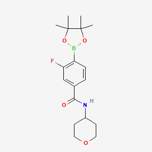 molecular formula C18H25BFNO4 B8165166 3-Fluoro-N-(tetrahydro-2H-pyran-4-yl)-4-(4,4,5,5-tetramethyl-1,3,2-dioxaborolan-2-yl)benzamide 
