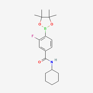 molecular formula C19H27BFNO3 B8165168 N-Cyclohexyl-3-fluoro-4-(4,4,5,5-tetramethyl-1,3,2-dioxaborolan-2-yl)benzamide 
