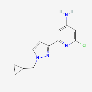 molecular formula C12H13ClN4 B8165390 2-Chloro-6-(1-(cyclopropylmethyl)-1H-pyrazol-3-yl)pyridin-4-amine 