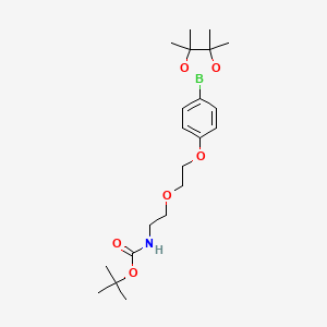 molecular formula C21H34BNO6 B8165430 tert-Butyl (2-(2-(4-(4,4,5,5-tetramethyl-1,3,2-dioxaborolan-2-yl)phenoxy)ethoxy)ethyl)carbamate 