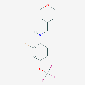 molecular formula C13H15BrF3NO2 B8165478 2-Bromo-N-((tetrahydro-2H-pyran-4-yl)methyl)-4-(trifluoromethoxy)aniline 