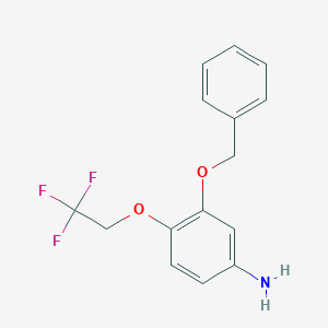 molecular formula C15H14F3NO2 B8165616 3-(Benzyloxy)-4-(2,2,2-trifluoroethoxy)aniline 
