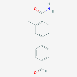 molecular formula C15H13NO2 B8165692 4'-Formyl-3-methyl-[1,1'-biphenyl]-4-carboxamide 