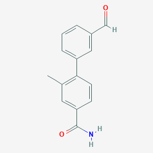 molecular formula C15H13NO2 B8165696 3'-Formyl-2-methyl-[1,1'-biphenyl]-4-carboxamide 