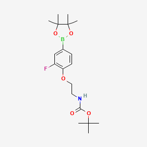 molecular formula C19H29BFNO5 B8165733 tert-Butyl (2-(2-fluoro-4-(4,4,5,5-tetramethyl-1,3,2-dioxaborolan-2-yl)phenoxy)ethyl)carbamate 