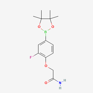 molecular formula C14H19BFNO4 B8165739 2-(2-Fluoro-4-(4,4,5,5-tetramethyl-1,3,2-dioxaborolan-2-yl)phenoxy)acetamide 