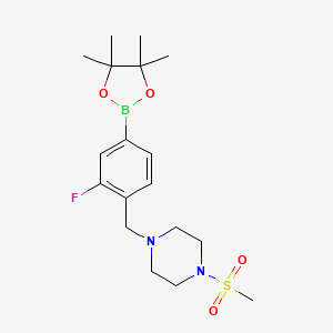 molecular formula C18H28BFN2O4S B8165823 1-(2-Fluoro-4-(4,4,5,5-tetramethyl-1,3,2-dioxaborolan-2-yl)benzyl)-4-(methylsulfonyl)piperazine 