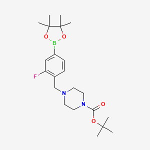 molecular formula C22H34BFN2O4 B8165824 tert-Butyl 4-(2-fluoro-4-(4,4,5,5-tetramethyl-1,3,2-dioxaborolan-2-yl)benzyl)piperazine-1-carboxylate 