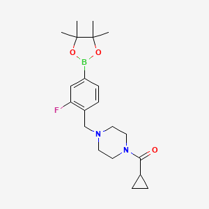 molecular formula C21H30BFN2O3 B8165829 Cyclopropyl(4-(2-fluoro-4-(4,4,5,5-tetramethyl-1,3,2-dioxaborolan-2-yl)benzyl)piperazin-1-yl)methanone 