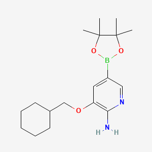 molecular formula C18H29BN2O3 B8166356 3-(Cyclohexylmethoxy)-5-(4,4,5,5-tetramethyl-1,3,2-dioxaborolan-2-yl)pyridin-2-amine 