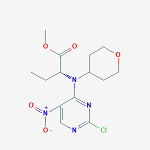 molecular formula C14H19ClN4O5 B8166397 (R)-Methyl 2-((2-chloro-5-nitropyrimidin-4-yl)(tetrahydro-2H-pyran-4-yl)amino)butanoate 