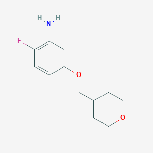 molecular formula C12H16FNO2 B8166453 2-Fluoro-5-((tetrahydro-2H-pyran-4-yl)methoxy)aniline 