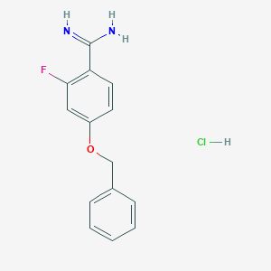 molecular formula C14H14ClFN2O B8167014 4-Benzyloxy-2-fluoro-benzamidine hydrochloride 