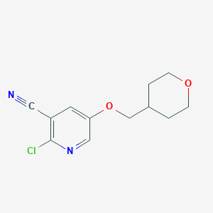 molecular formula C12H13ClN2O2 B8167566 2-Chloro-5-((tetrahydro-2H-pyran-4-yl)methoxy)nicotinonitrile 