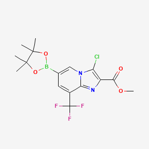 molecular formula C16H17BClF3N2O4 B8167844 Methyl 3-chloro-6-(4,4,5,5-tetramethyl-1,3,2-dioxaborolan-2-yl)-8-(trifluoromethyl)imidazo[1,2-a]pyridine-2-carboxylate 