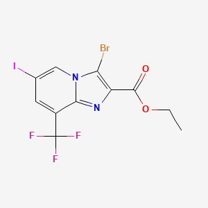 molecular formula C11H7BrF3IN2O2 B8167852 3-Bromo-6-iodo-8-trifluoromethyl-imidazo[1,2-a]pyridine-2-carboxylic acid ethyl ester 