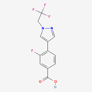 molecular formula C12H8F4N2O2 B8168244 3-Fluoro-4-(1-(2,2,2-trifluoroethyl)-1H-pyrazol-4-yl)benzoic acid 
