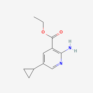 molecular formula C11H14N2O2 B8168999 Ethyl 2-amino-5-cyclopropylnicotinate 