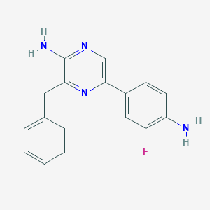 molecular formula C17H15FN4 B8169306 2-Amino-3-benzyl-5-(4-amino-3-fluorophenyl)-pyrazine 