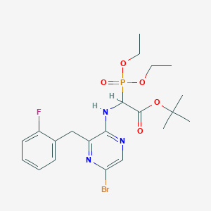 molecular formula C21H28BrFN3O5P B8169334 t-Butyl 2-((5-bromo-3-(2-fluorobenzyl)pyrazin-2-yl)amino)-2-(diethoxyphosphoryl)acetate 