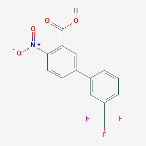 molecular formula C14H8F3NO4 B8169429 4-Nitro-3'-(trifluoromethyl)-[1,1'-biphenyl]-3-carboxylic acid 
