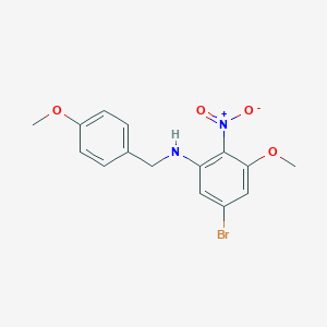 molecular formula C15H15BrN2O4 B8169646 (5-Bromo-3-methoxy-2-nitro-phenyl)-(4-methoxy-benzyl)-amine 