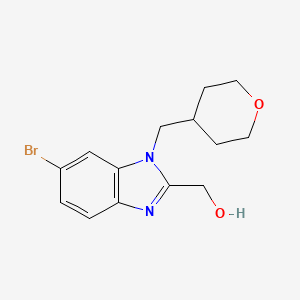 molecular formula C14H17BrN2O2 B8169677 (6-Bromo-1-((tetrahydro-2H-pyran-4-yl)methyl)-1H-benzo[d]imidazol-2-yl)methanol 