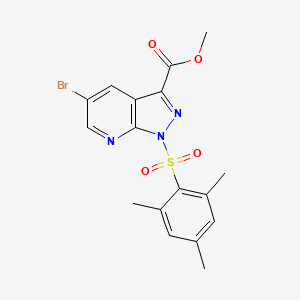 molecular formula C17H16BrN3O4S B8169775 Methyl 5-bromo-1-(2,4,6-trimethylphenyl)sulfonyl-pyrazolo[3,4-b]pyridine-3-carboxylate 